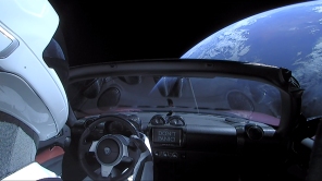 Don't panic, Starman!! Note replica of mini Roadster on dashboard